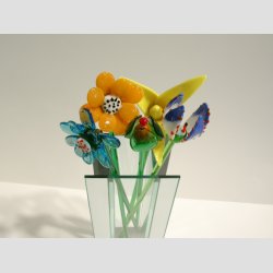 Stor Glas Blomster -P� Gr�n St�ngel - 1 S�t/5 Stk - 30cm