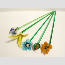 Stor Glas Blomster -P� Gr�n St�ngel - 1 S�t/5 Stk - 30cm