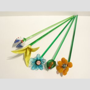Stor Glas Blomster -P� Gr�n St�ngel - 1 S�t/5 Stk - 30cm