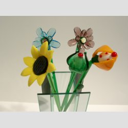 Stor Glas Blomst - P� Gr�n St�ngel - 1 S�t/5 stk - 30cm