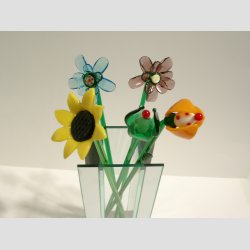 Stor Glas Blomst - P� Gr�n St�ngel - 1 S�t/5 stk - 30cm