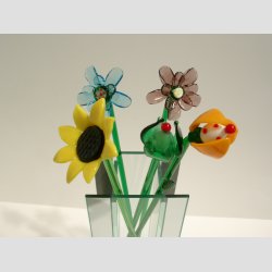 Stor Glas Blomst - P� Gr�n St�ngel - 1 S�t/5 stk - 30cm