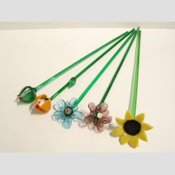 Stor Glas Blomst - P� Gr�n St�ngel - 1 S�t/5 stk - 30cm