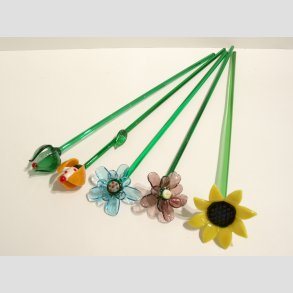 Stor Glas Blomst - P� Gr�n St�ngel - 1 S�t/5 stk - 30cm