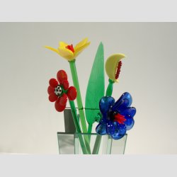 Stor Glas Blomst &amp; Blad - P� Gr�n St�ngel - 1 S�t/5 stk - 30cm