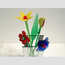 Stor Glas Blomst &amp; Blad - P� Gr�n St�ngel - 1 S�t/5 stk - 30cm