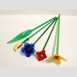 Stor Glas Blomst &amp; Blad - P� Gr�n St�ngel - 1 S�t/5 stk - 30cm
