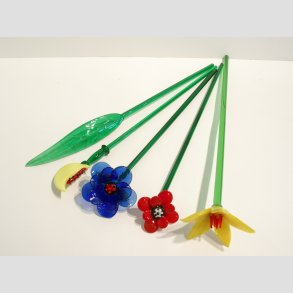 Stor Glas Blomst & Blad - P� Gr�n St�ngel - 1 S�t/5 stk - 30cm