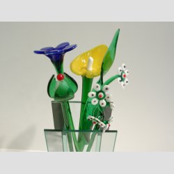 Stor Glas Blomst &amp; Blad - P� Gr�n St�ngel - 1 S�t/5 stk - 30cm