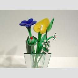 Stor Glas Blomst &amp; Blad - P� Gr�n St�ngel - 1 S�t/5 stk - 30cm
