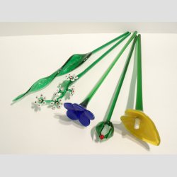 Stor Glas Blomst &amp; Blad - P� Gr�n St�ngel - 1 S�t/5 stk - 30cm