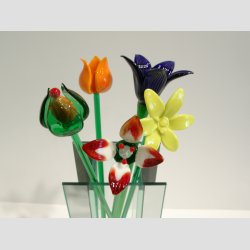 Stor Glas Blomst - P� Gr�n St�ngel - 1 S�t/5 stk - 30cm