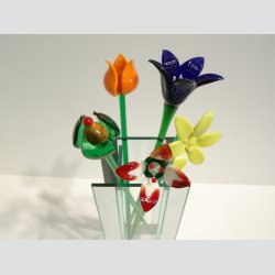 Stor Glas Blomst - P� Gr�n St�ngel - 1 S�t/5 stk - 30cm