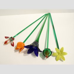 Stor Glas Blomst - P� Gr�n St�ngel - 1 S�t/5 stk - 30cm