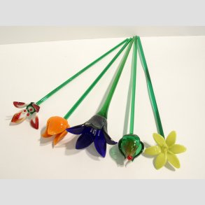 Stor Glas Blomst - P� Gr�n St�ngel - 1 S�t/5 stk - 30cm