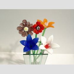 Stor Glas Blomst - P� Gr�n St�ngel - 1 S�t/5 stk - 30cm