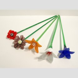 Stor Glas Blomst - P� Gr�n St�ngel - 1 S�t/5 stk - 30cm