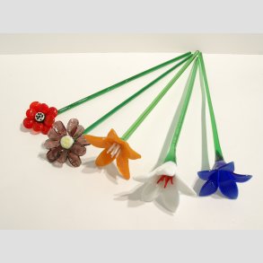 Stor Glas Blomst - P� Gr�n St�ngel - 1 S�t/5 stk - 30cm