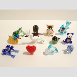 Mini Glas Figurer - 12 Stk Asst. Fantasi Mini Glas Figurer - 2-5cm