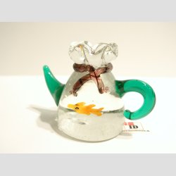 Glaskunst - Vandkande Klar/Grn Med Orange Fisk - B4 x H5 x L7cm