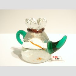 Glaskunst - Vandkande Klar/Grn Med Orange Fisk - B4 x H5 x L7cm