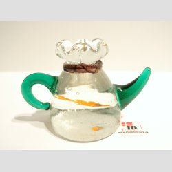 Glaskunst - Vandkande Klar/Grn Med Orange Fisk - B4 x H5 x L7cm