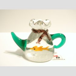 Glaskunst - Vandkande Klar/Grn Med Orange Fisk - B4 x H5 x L7cm