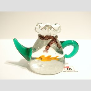 Glaskunst - Vandkande Klar/Grn Med Orange Fisk - B4 x H5 x L7cm