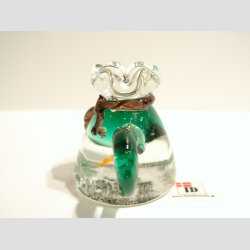 Glaskunst - Vandkande Klar/Grn Med Orange Fisk - B4 x H5 x L7cm