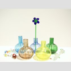 Glasvaser - Mundblst Glas Vase - Mini Vase Med  Kunst Prop - St Med 5 Forskellige - 7cm/10cm 