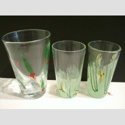 Glasvaser - Mundblst Glas Vase - Kunst Vase Med Kristtjrn / Fisk - St af 3 Stk - 12,5-14,5cm