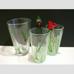 Glasvaser - Mundblst Glas Vase - Kunst Vase Med Kristtjrn / Fisk - St af 3 Stk - 12,5-14,5cm