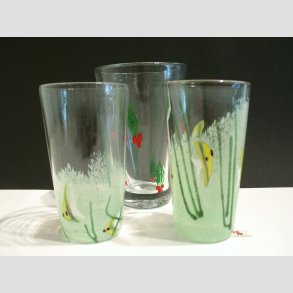 Glasvaser - Mundblst Glas Vase - Kunst Vase Med Kristtjrn / Fisk - St af 3 Stk - 12,5-14,5cm