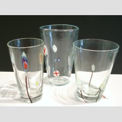 Glasvaser - Mundblst Glas Vase - Kunst Vase Med Millefiori - St af 3 Stk - 12,5-14,5cm