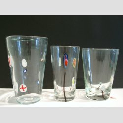 Glasvaser - Mundblst Glas Vase - Kunst Vase Med Millefiori - St af 3 Stk - 12,5-14,5cm