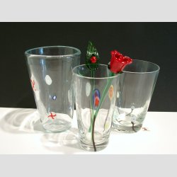 Glasvaser - Mundblst Glas Vase - Kunst Vase Med Millefiori - St af 3 Stk - 12,5-14,5cm