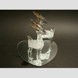 Rensdyr Med Guld Gevir 2 stk P Hjerte Spejl - H11cm - Spejl 12cm