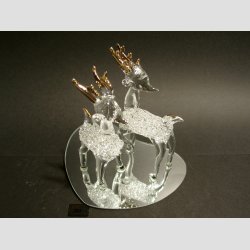 Rensdyr Med Guld Gevir 2 stk P Hjerte Spejl - H11cm - Spejl 12cm