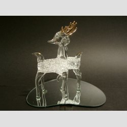 Rensdyr Med Guld Gevir 2 stk P Hjerte Spejl - H11cm - Spejl 12cm