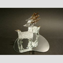 Rensdyr Med Guld Gevir 2 stk P Hjerte Spejl - H11cm - Spejl 12cm