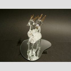 Rensdyr Med Guld Gevir 2 stk P Hjerte Spejl - H11cm - Spejl 12cm