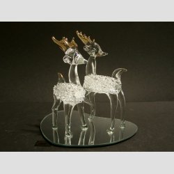 Rensdyr Med Guld Gevir 2 stk P Hjerte Spejl - H11cm - Spejl 12cm