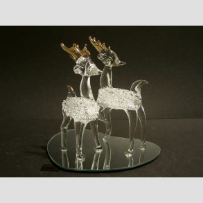 Rensdyr Med Guld Gevir 2 stk P Hjerte Spejl - H11cm - Spejl 12cm