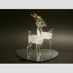 Rensdyr Med Guld Gevir 2 stk P Hjerte Spejl - H11cm - Spejl 12cm