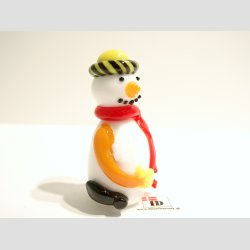 Glas Snemand - Gul Hue og Rd Trklde - B3 x H5,5cm