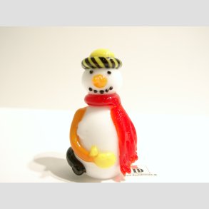 Glas Snemand - Gul Hue og Rd Trklde - B3 x H5,5cm