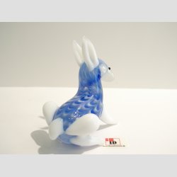 Glas Snehare - Bl/Hvid Striber - 5x7cm