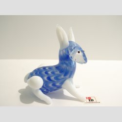 Glas Snehare - Bl/Hvid Striber - 5x7cm