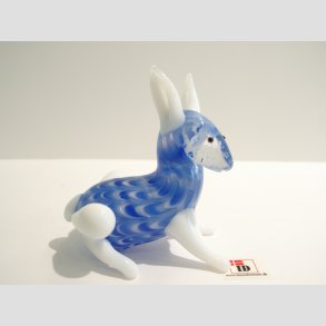 Glas Snehare - Bl/Hvid Striber - 5x7cm