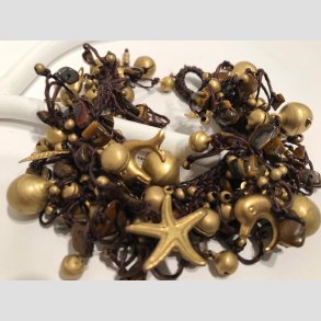 Armbnd - Karneval - Hnd Hklet & Knyttet Armbnd - Forgyldte Bjlder/Brune Sten